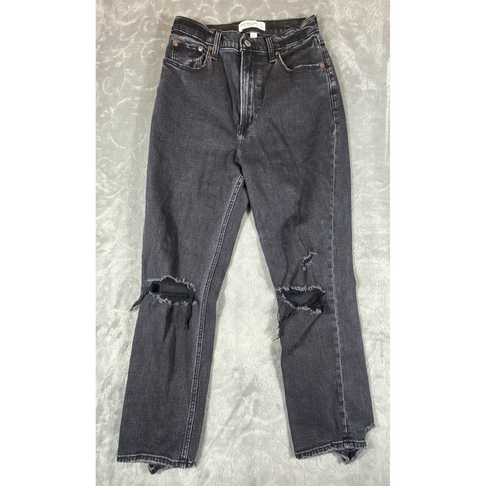 Abercrombie & Fitch 90s Ankle Straight Jeans Womens Sz 4‎ Ultra High Rise Rips